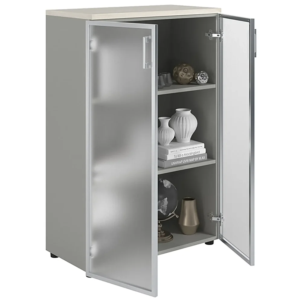 Шкаф NW 1280/2G со стеклом белое дерево/серый