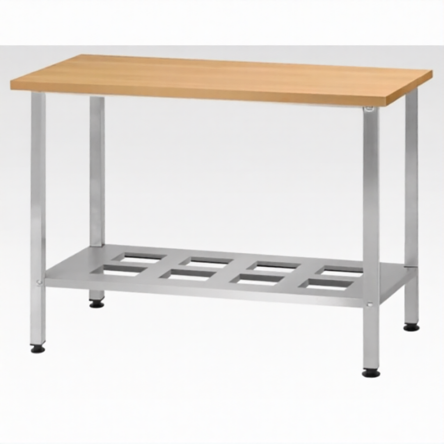 Стол кондитерский СПРн 860х1500х700 «Norma Inox» бук/40 (полка-решетка; ножка проф., тр. 40х40)