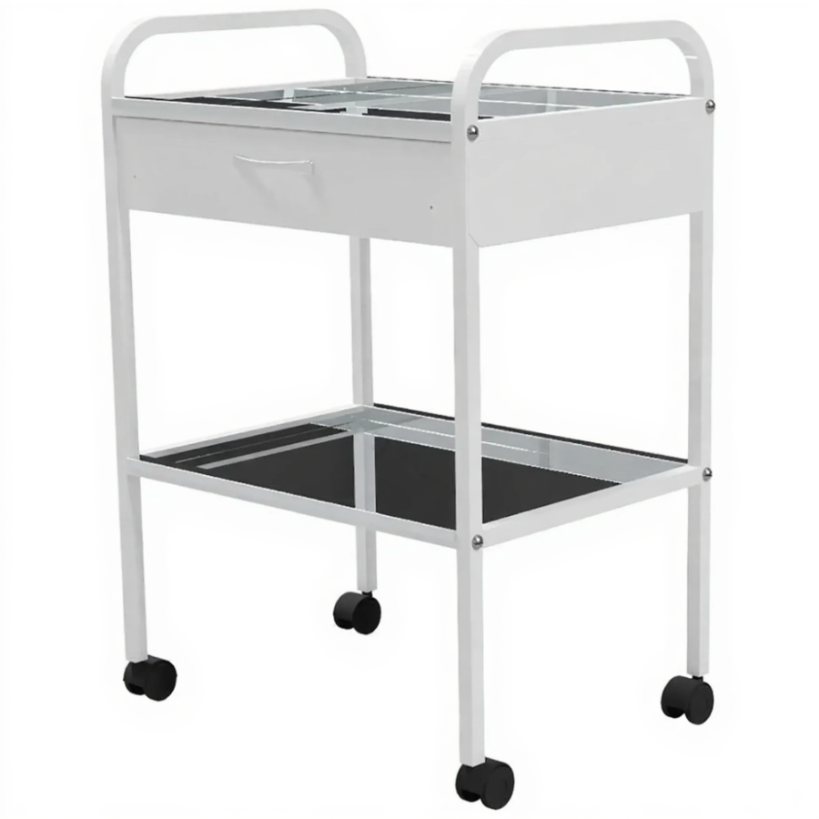 Столик медицинский инструментальный СМИ-02-01 (полки нерж. сталь, колёса серая резина)